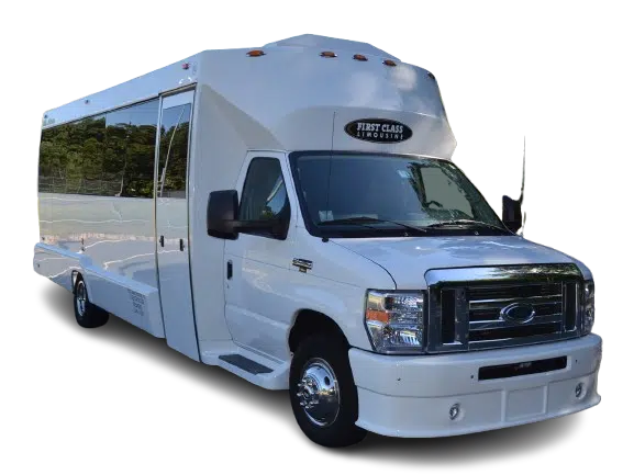 20 PASSENGER WHITE LUXURY PARTY BUS